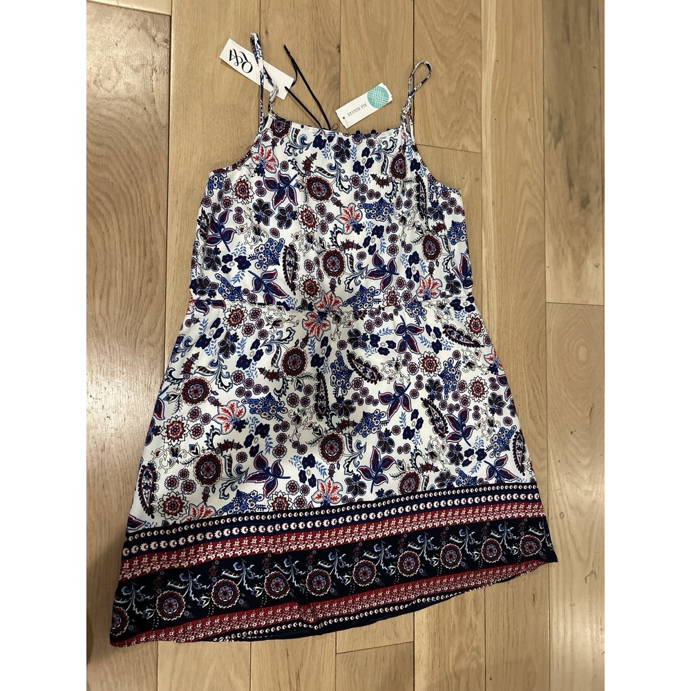 Q&A Kim Hollis Women's Crochet Detail Dress Size S White Blue Red Floral